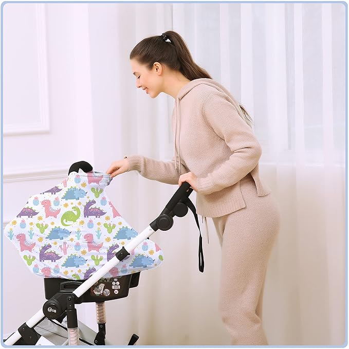 Car Seat Covers Canopy Cover - Multi-use Cover Carseat Canopy, Breathable Breastfeeding Cover, Car Seat Covers for Bbies, Boys & Girls Shower Gifts (Colorful Dinosaur)-CubbioJoy