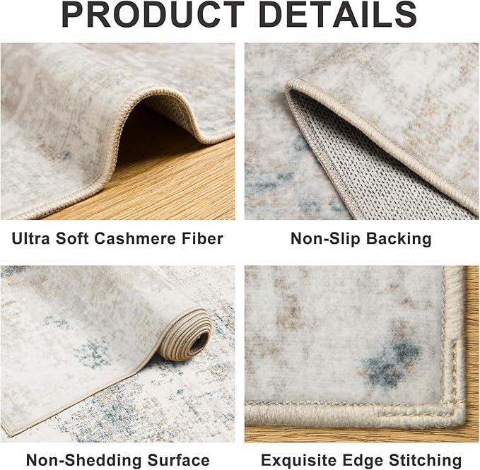 Area Rugs Living Room Rug - 4x6 Washable Modern Abstract Soft Neutral Non-Slip Carpet Large Indoor Floor Stain Resistant Thin Carpets for Bedroom Dining Room Farmhouse Nursery Home Office Multi-CubbioJoy