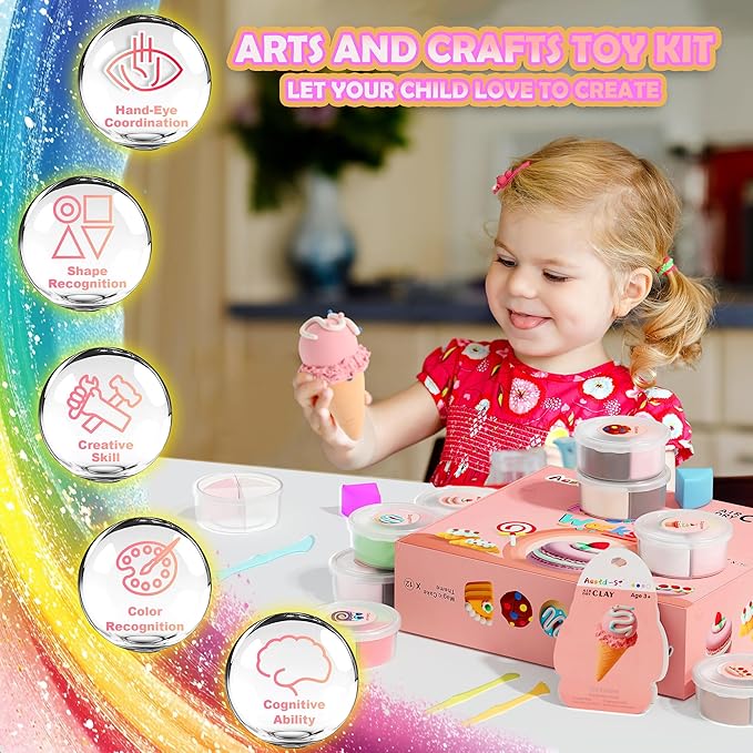 Air Dry Clay Kit - Cake Themed, Modeling Clay for Kids, DIY Model Magic Clay with Sculpting Tools and Tutorials, 12 Boxes Molding Clay, Ultra Light, Soft & Non-Toxic, Arts and Crafts Gift for Kids-CubbioJoy