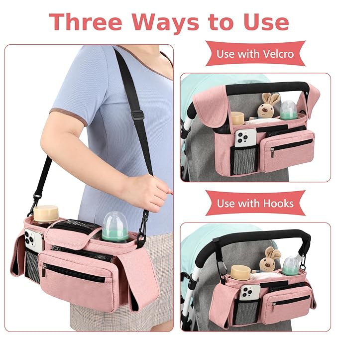 Accmor Universal Stroller Organizer with Insulated Cup Holder Detachable Phone Bag and Shoulder Strap, Stroller Bag Caddy Organizer Accessories Fits for Uppababy, Baby Jogger, Britax Strollers-CubbioJoy