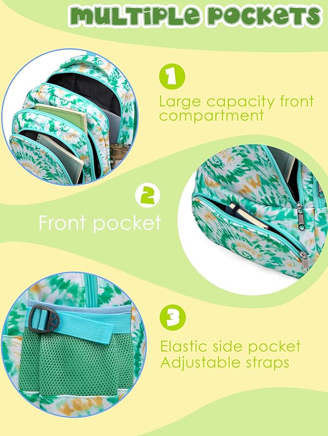 BLUEFAIRY Kids Backpack for Girls Elementary Primary Middle School Bags for Aged 8-10 for Teens Childs Bookbags Back to School Book Bags Gifts Mochilas para Niñas de 6 7 8 9 10 Años Tie-dye Green-CubbioJoy