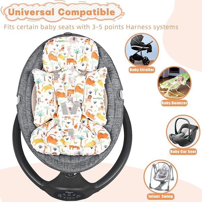 Infant Car Seat Insert, Soft Baby Car Seat Head & Body Support for Girl Boy, Reversible Newborn Preemie Carseat Insert Cushion with 3 Straps Pads Fits CarSeat, Stroller, Swing, Bouncer, Animals-CubbioJoy