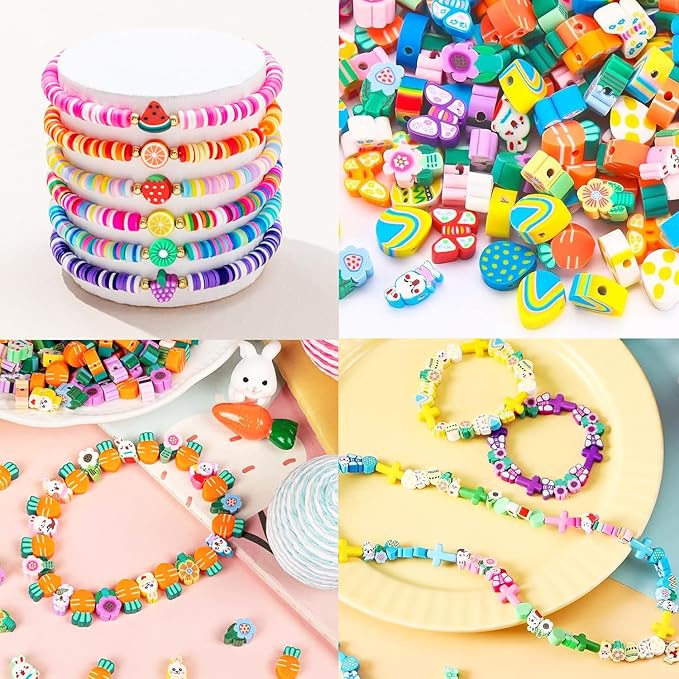 2480pcs Easter Polymer Clay Beads Bracelet Making kit, 24 Style Cute Fun Beads Charms for Jewelry Necklace Earring Making DIY Accessories for Women Girls-CubbioJoy
