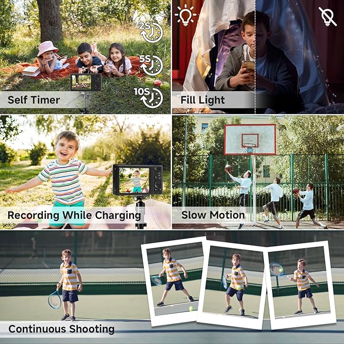 Digital Camera FHD 4K Kids Camera 44MP with 64GB SD Card 2 Batteries Autofocus 16X Digital Zoom Compact Portable Point and Shoot Digital Small Vintage Camera for Teens Boys Girls Students (Black)-CubbioJoy