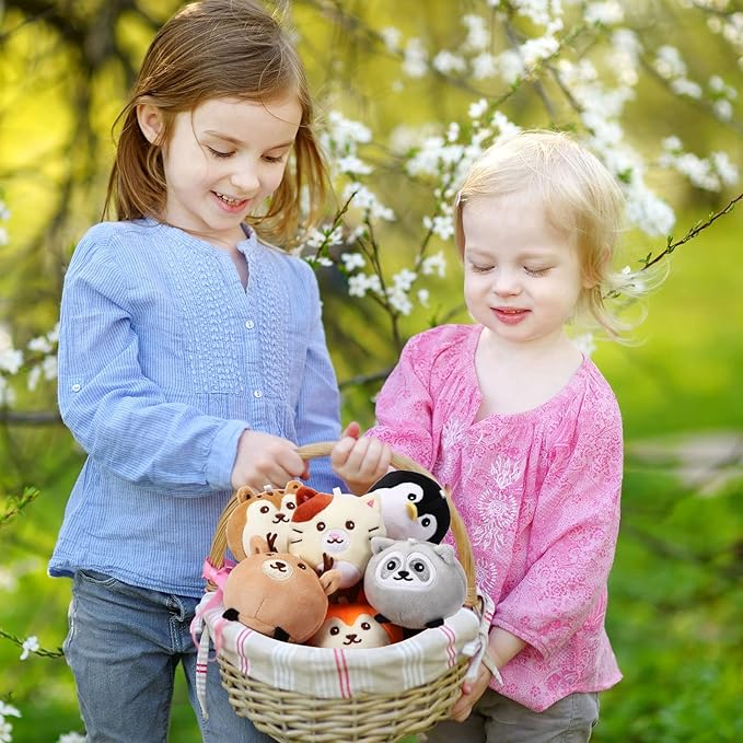 Aoriher 8 Pcs Mini Woodland Animals Plush Toys 3.15 Inch Soft Stuffed Animals Ornaments Bulk Colorful Woodland Keychain for Birthday Baby Shower Party Decors Classroom Prizes(Regular Style)-CubbioJoy