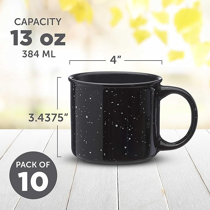 DISCOUNT PROMOS Ceramic Campfire Coffee Mugs 13 oz. Set of 10, Bulk Pack - Perfect for Tea, Espresso, Cappuccino, Hot Cocoa - Black-CubbioJoy