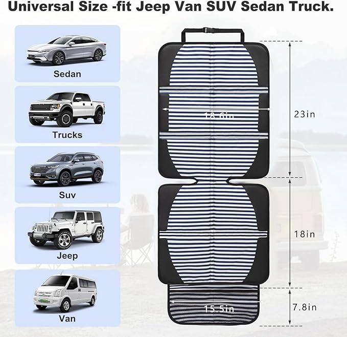 Car Seat Protector for Child Car Seat, 2 Pack Baby Car Seat Covers with Mesh Pockets & Non-Slip Backing 600D Durable Seat Protector Under Baby Car Seat for Car Back Seat (Stripe, Large)-CubbioJoy