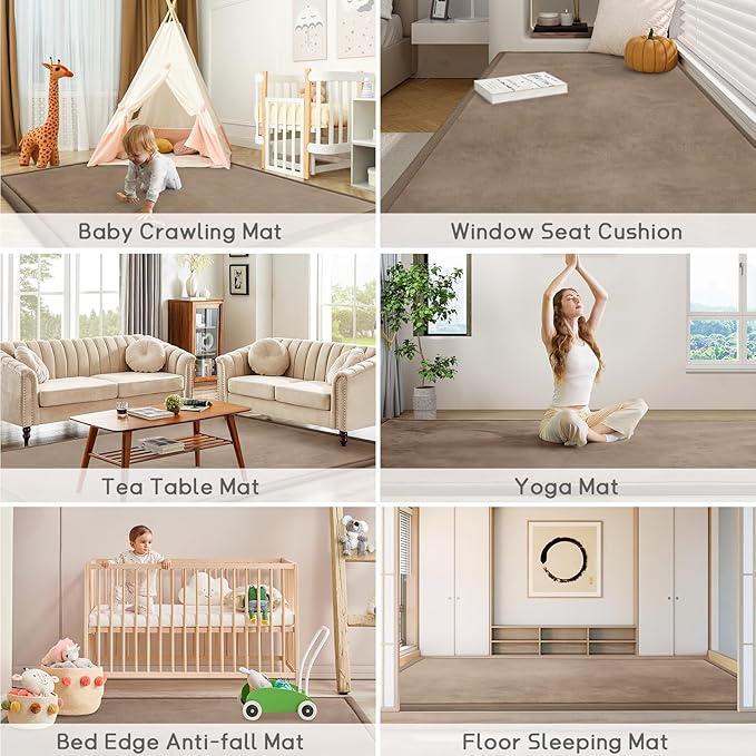 Baby Play Mat for Floor Tummy Time Mat Nursery Muscle Area Playroom Rug Tatami 79"x118" Memory Foam 1.3" Thick Crawling For Babies,Toddlers, Infants, Kids,Floor(Brown)-CubbioJoy