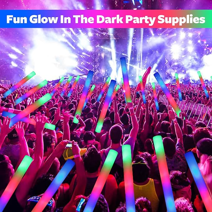 68 PCS LED Foam Glow Sticks Bulk, Glow in the Dark Party Supplies with 3 Modes Colorful Flashing, Neon Party Favors for Birthday, Wedding, Carnival, Concert, Halloween Glow Sticks-CubbioJoy