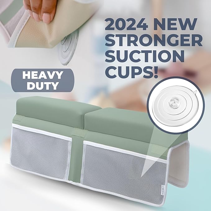 Comfortable Baby Bath Kneeler and Elbow Rest Pad Set – Thick Memory Foam Bath Kneeling Pad with Elbow Support – Baby Bathtub Cushion with Toy Organizer for Bathing Infant or Toddler - Green-CubbioJoy
