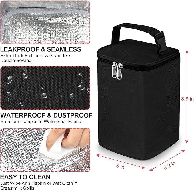 Accmor Breastmilk Cooler Bag with Ice Pack, Baby Bottle Cooler Bags, Insulated Bottle Cooler Tote Bags On The Go, Fits 4 Large 8oz Bottles, for Nursing Mom Daycare Travel, Black-CubbioJoy