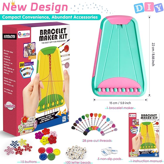 Arts and Crafts for Kids Ages 8-12,Friendship Bracelet Making Kit for Girl,Kids Jewelry Making Kit with 28 Pre-Cut Threads,Christmas Birthday Gifts for Ages 6 7 8 9 10 11 12 Year Old-LightBlue/Pink-CubbioJoy