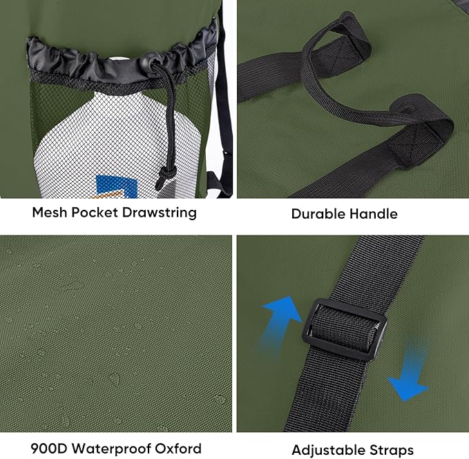 BALEINE 120L Laundry Bag Backpack, 900D Oxford Fabric Large Travel Laundry Bags with Shoulder Straps and 2 Mesh Pockets for College Dorm, Apartment, Laundromat (Green, 120L)-CubbioJoy