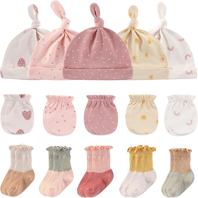 Baby Hats Mittens and Socks Set Cotton Newborn Hat Beanie Soft Infant Girls Boys Caps Gloves 0-6 month-CubbioJoy