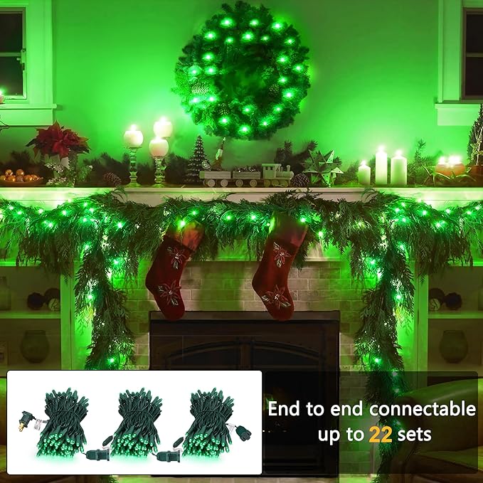 Brizled Green Christmas Lights, 33ft 100 LED 5MM Wide Angle Christmas String Lights, Connectable 120V UL Certified Xmas Tree Light Indoor Outdoor Mini Green Light for Xmas Halloween Tree Party Home-CubbioJoy
