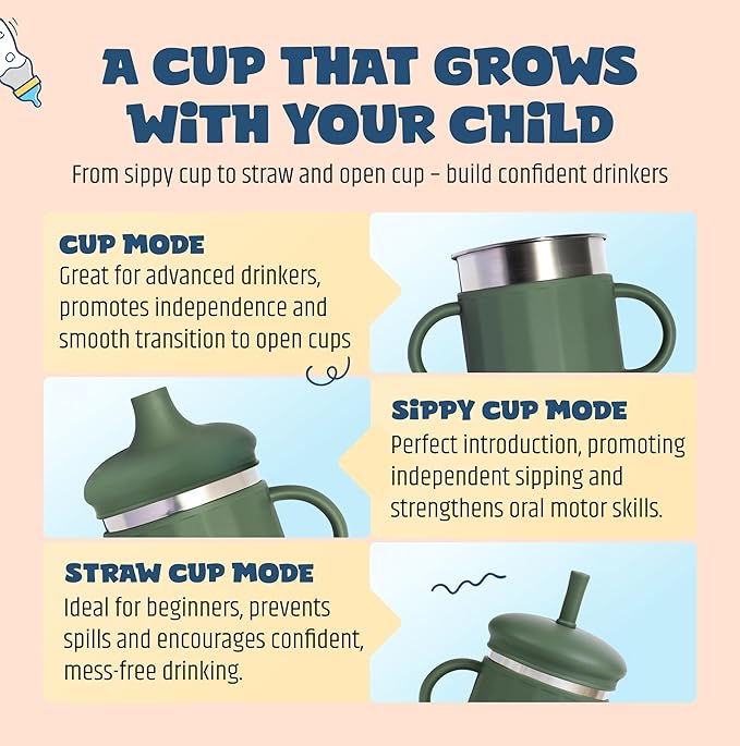Jumble Dream Stainless Steel Sippyy Cup, Silicon Training Stainless Steel Kids Cups with Straw, Toddler Tumbler with Spill Proof Straw |6 Month Toddler Sippy Cup| BPA Free (Blue Moon) 2025-CubbioJoy