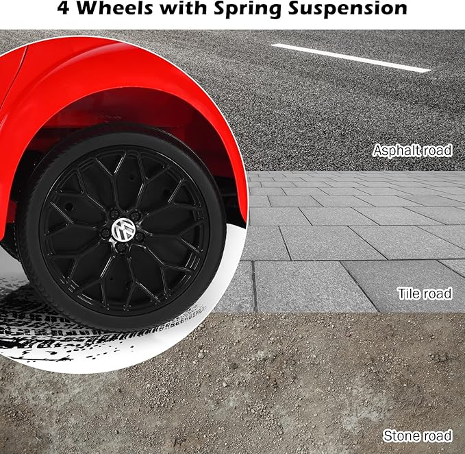 Costzon Ride on Car, 12V Licensed Volkswagen Beetle Battery Powered Vehicle w/Remote Control, Spring Suspension, Lights, USB, Horn, Music, 4 Wheeler for Boy Girl Gift, Electric Car for Kids (Red)-CubbioJoy