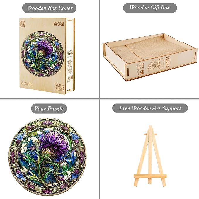 KAAYEE Wooden Jigsaw Puzzles-3D Visual Effect Scotch Thistle Wooden Puzzle Adult Unique Shape Wooden Puzzle Wooden Jigsaw Puzzle for Adult,Puzzle for Adults,Family Puzzles (S-8.5 * 8.5in-100pcs)-CubbioJoy