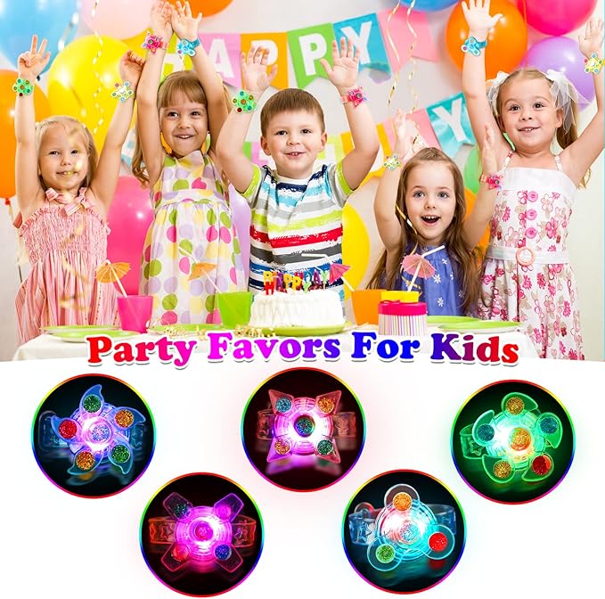 50 PCS LED Spinner Bracelets Light Up Party Favors For Kids 4-8-12, Glow Bracelet Glow in The Dark Party Supplies Light Up Toys, Classroom Kids Prizes Goodie Bag Stuffers, Easter Egg Fillers Gift (50)-CubbioJoy