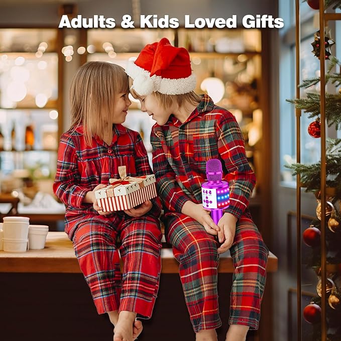 BONAOK Karaoke Microphone for Kids & Adults - Bluetooth Microphones Singing Mic with Disco Lights, Echo Effect, Built-in Speaker Portable Karaoke Player for Party Travel Gifts Q78(Purple)-CubbioJoy