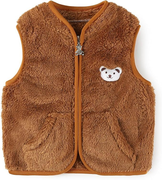 Baby Boys Girls Fleece Vest Zip Up Cute Bear Jackets Fuzzy Fall Winter Warm Clothes Newborn Outwear for Toddler Infant-CubbioJoy