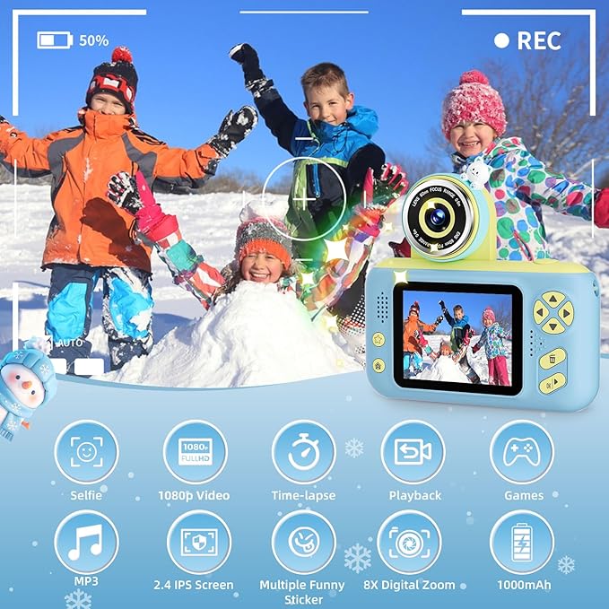 Camera for Kids, Toddler Volging Cameras Age 3-8 Christmas Birthday Gifts for Boys and Girls 3-12 Year Old Boys Digital Camcorder for Video Portable Kids Selfie Camera with 32GB SD Card Blue-CubbioJoy