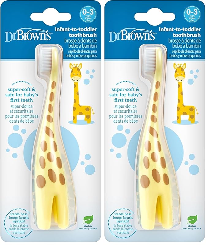 Dr. Brown's Infant-to-Toddler Training Toothbrush, Soft for Baby's First Teeth, Giraffe, 0-3 Years (Pack of 2)-CubbioJoy