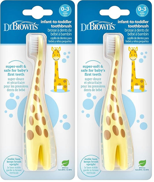 Dr. Brown's Infant-to-Toddler Training Toothbrush, Soft for Baby's First Teeth, Giraffe, 0-3 Years (Pack of 2)-CubbioJoy