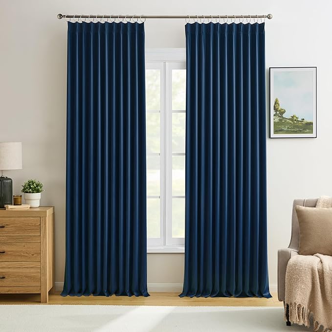 KEQIAOSUOCAI Navy Blackout Curtains 72 Wide x 90 inch Long 2 Panels - Thermal Insulated Room Divider Curtains for Bedroom/Living Room/Patio, Wide Width Pinch Pleated Curtain Panel with Hooks-CubbioJoy