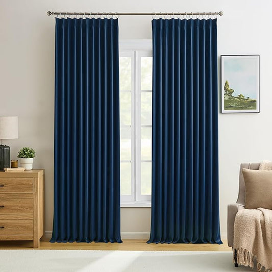 KEQIAOSUOCAI Navy Blackout Curtains 72 Wide x 95 inch Long 2 Panels - Thermal Insulated Room Divider Curtains for Bedroom/Living Room/Patio, Wide Width Pinch Pleated Curtain Panel with Hooks 72 x 95-CubbioJoy