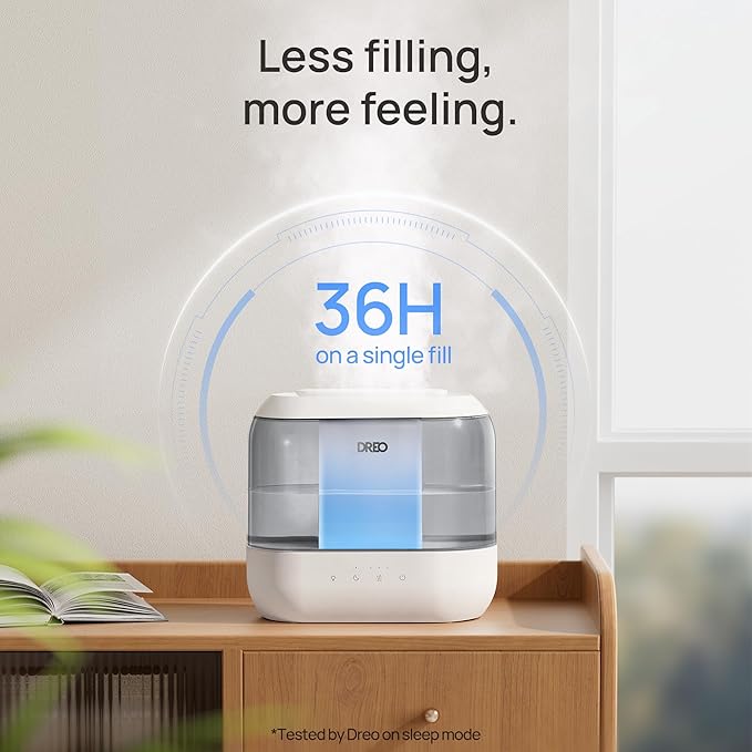 Dreo Top Fill 4L Humidifiers for Bedroom, 36H Runtime, 28 dB Quiet Cool Mist Supersized Air Humidifier for Large Room, Plants, Baby Nursery, Indoor, Night Light, Easy to Clean & Fill, Gray-CubbioJoy