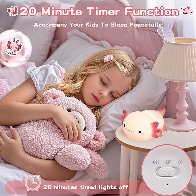 Axolotl Lamp,Cute Axolotl Night Light,Dimmable Silicone Animal Nursery Night Light,Adorable Rechargeable Squishy Novelty Bedside Touch Lamp,Baby Room Decor, Axolotl Gifts for Kids/Girls-CubbioJoy