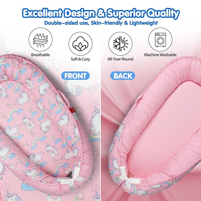 Baby Lounger - Breathable & Soft Baby Nest, Portable and Lightweight Tummy Time Lounger for Home and Travel, Ideal Newborn Babies Essentials Baby Shower Gifts-CubbioJoy