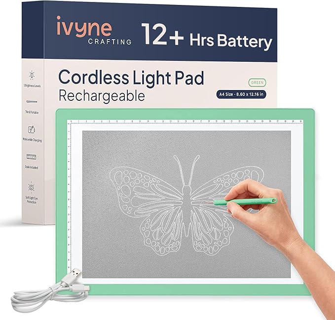 iVyne Rechargeable A4 Light Pad for Tracing & Weeding - LED Light Board for Weeding Vinyl - for Cricut Vinyl Weeding Tools - Ultra-Thin & Portable - Perfect for Artists & Crafters - Green-CubbioJoy