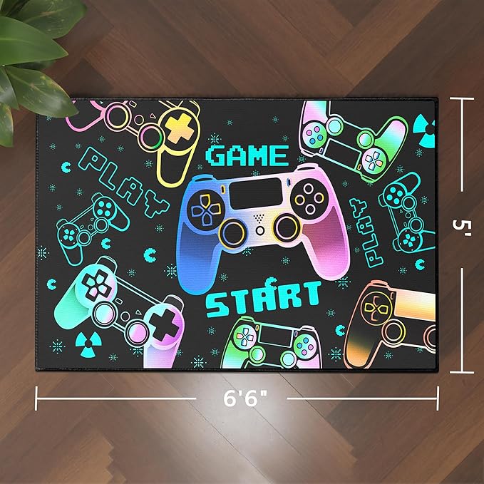 Play Gaming Rug for Bedroom Gamer Mat Gamepad for Boys Room 3x4 for Playroom Decor Washable-CubbioJoy