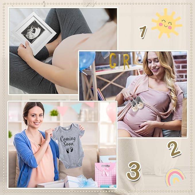 9 Pcs Pregnancy Announcement Set Pregnancy Reveal Ideas Felt Letter Board Baby Bodysuit Booties Photo Frame Bear Plush Wood Blocks for Coming Soon Baby Announcement(Gray)-CubbioJoy