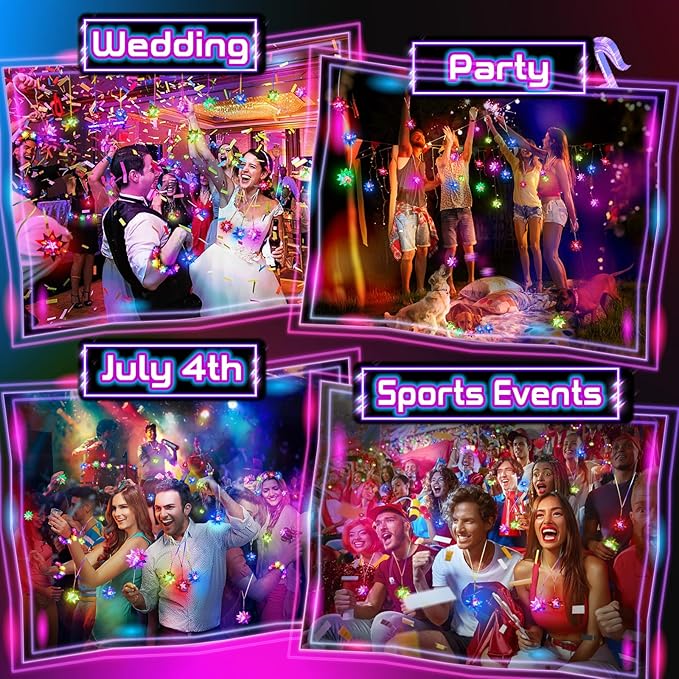 70 PCS Flashing Crystal Star Glow Necklaces Bulk Light up Party Favors, LED Glow in The Dark for Kids Adults Birthday Glow Party Rave Halloween Goodie Bags Filler-CubbioJoy