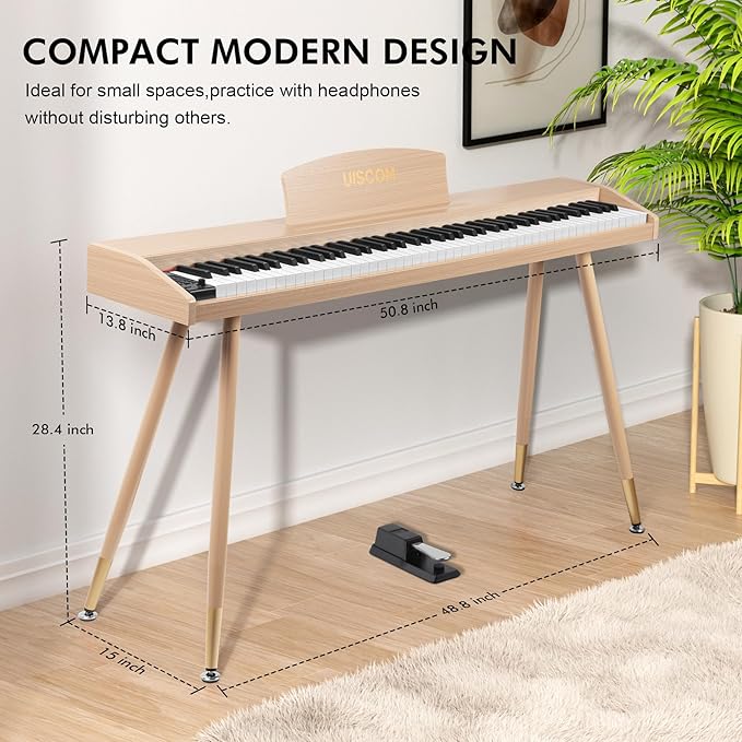 Digital Piano Keyboard for Beginners, Full Size 88 Key Semi-Weighted Keyboard Electric Piano with Stand,Power Adapter,Sheet Music Stand,Pedal,Headphone,USB-MIDI Compatible,Wood Grain Apricot-CubbioJoy