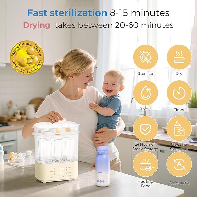 Bottle Sterilizer and Dryer, All-in-One Electric Steam Sterilizer Bottle Sanitizer for Baby Bottles, Pump Parts Accessories Newborn Essential Bottle Warmer for Breastmilk & Thaw (Yellow)-CubbioJoy