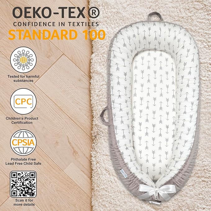 Baby Lounger | Organic Cotton Infant Lounger | Reversible, Adjustable & Portable Floor Lounger | Soft, Breathable, Washable Cover-CubbioJoy