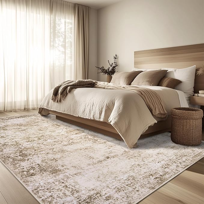 6x9 Area Rug Living Room Rugs - Washable Rug Large Modern Abstract Soft Thin Carpets Indoor Floor No Slip Vintage Carpet for Bedroom Under Dining Table Nursery Home Office Decor Beige-CubbioJoy
