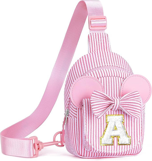 Birthday Gifts for Girls Kids, Personalized Small Initial Pink Sling Bag for Kid Girls | Small Initial Monogram Fanny Packs Crossbody Bag Purse for Girl Kid Year Old Birthday Gifts (Pink A)-CubbioJoy