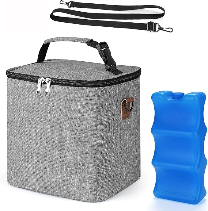 Accmor Breastmilk Cooler Bag with Ice Pack, Baby Bottle Cooler Bags, Insulated Bottle Cooler Tote Bags On The Go, Fits 6 Large 9oz Bottles, for Nursing Mom Daycare Travel, Grey-CubbioJoy