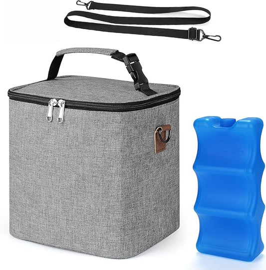 Accmor Breastmilk Cooler Bag with Ice Pack, Baby Bottle Cooler Bags, Insulated Bottle Cooler Tote Bags On The Go, Fits 6 Large 9oz Bottles, for Nursing Mom Daycare Travel, Grey-CubbioJoy
