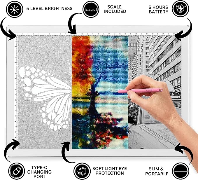 iVyne Rechargeable A4 Light Pad for Tracing & Weeding - LED Light Board for Weeding Vinyl - for Cricut Vinyl Weeding Tools - Ultra-Thin & Portable - Perfect for Artists & Crafters - White-CubbioJoy