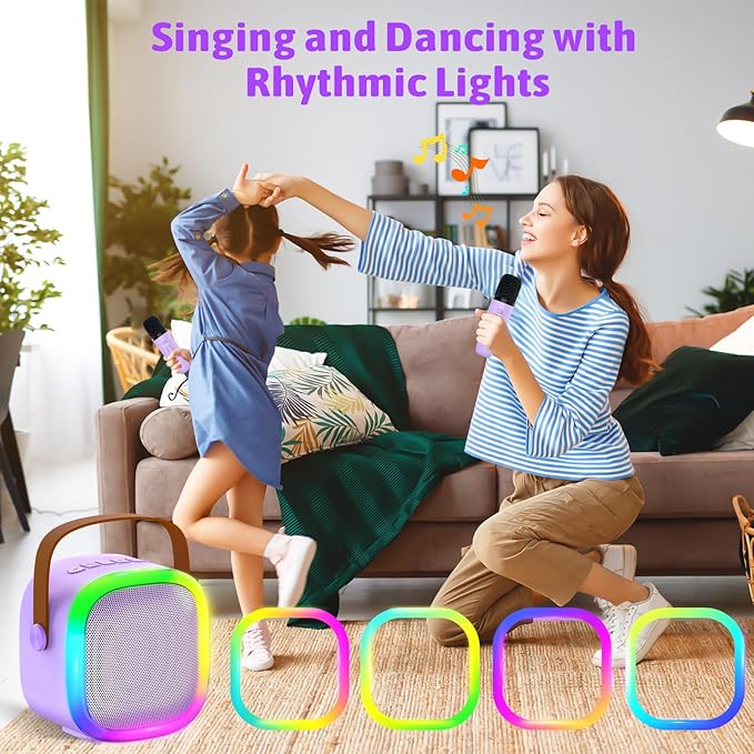 Karaoke Machine for Kids Adults, Portable Bluetooth Speaker with Wireless Microphone and LED Lights, Kids Toys Birthday Gifts for Girls and Boys Ages 4, 5, 6, 7, 8,9,10,11,12+ Years, Home Party-CubbioJoy