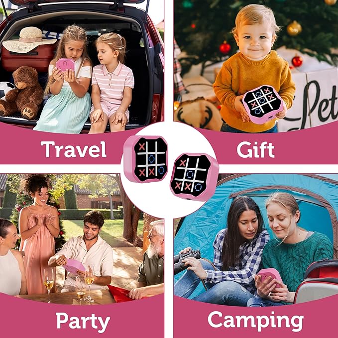 3 in 1 Electronic Tic Tac Toe Game, Handheld Digital Tic Tac Toe Bolt Game with Silent Mode, Portable Learing Toys Gift for Kids & Adults, Pink-CubbioJoy