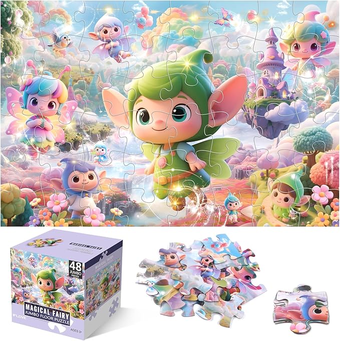 Jumbo Floor Puzzle for Kids,48 Piece Fairy Large Jigsaw Puzzles for Toddler Ages 3-5,Preschool Educational Toy Gift for Boys & Girls Ages 4-8-CubbioJoy