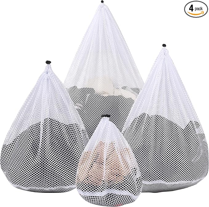 4Pcs Mesh Laundry Bags Washing Machine Mesh Wash Bags for Clothes,Underwear,Lingerie, Bed Linen with Drawstring Closure Sturdy(4 Size)-CubbioJoy