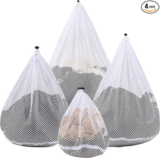 4Pcs Mesh Laundry Bags Washing Machine Mesh Wash Bags for Clothes,Underwear,Lingerie, Bed Linen with Drawstring Closure Sturdy(4 Size)-CubbioJoy